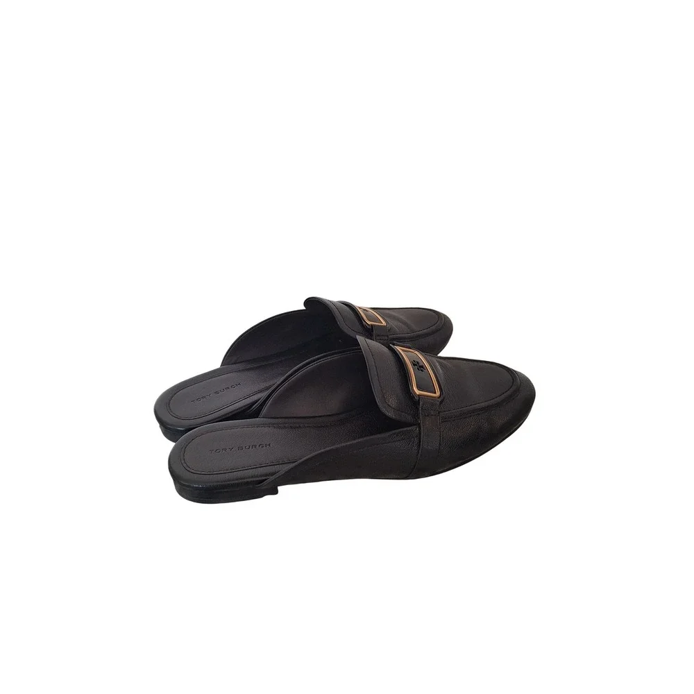 Tory Burch Black Leather Loafers Mules Slides Shoes Size 10.M